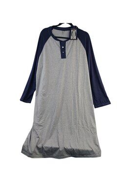 NEW London Polo Men's XL Navy & Gray Long-Sleeve Nightshirt